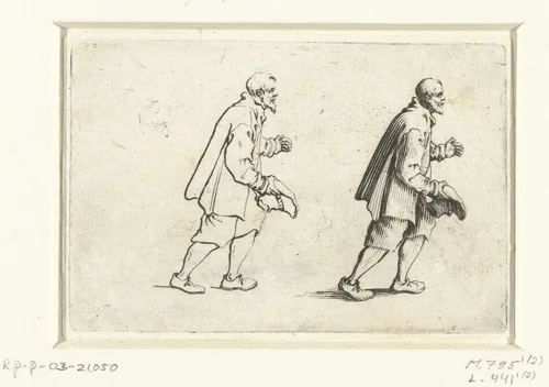 Tweemaal dezelfde lopende man, op de rechterzijde gezien by Jacques Callot, print, 1621