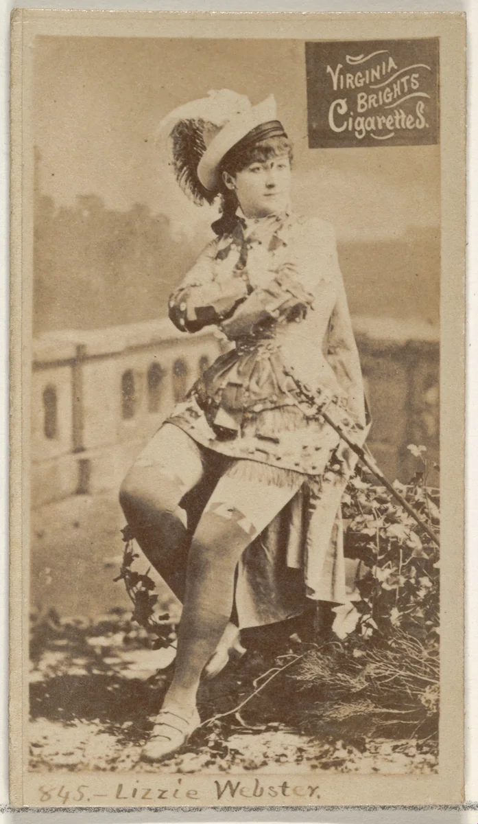 Card 845, Lizzie Webster, from the Actors and Actresses series (N45, Type 2) for Virginia Brights Cigarettes by Allen & Ginter, photograph, 1885-1891