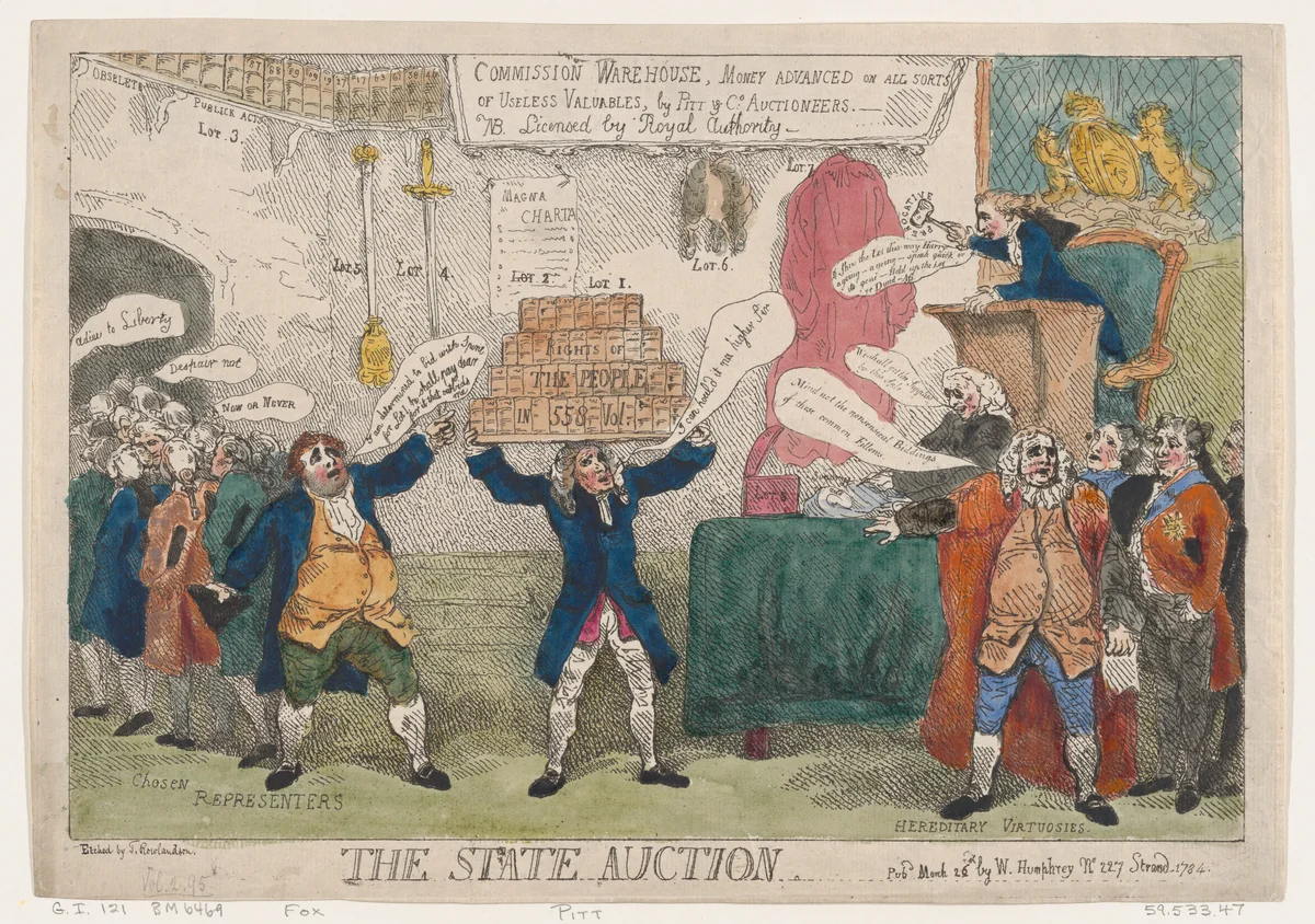 The State Auction by Thomas Rowlandson, print, 1784
