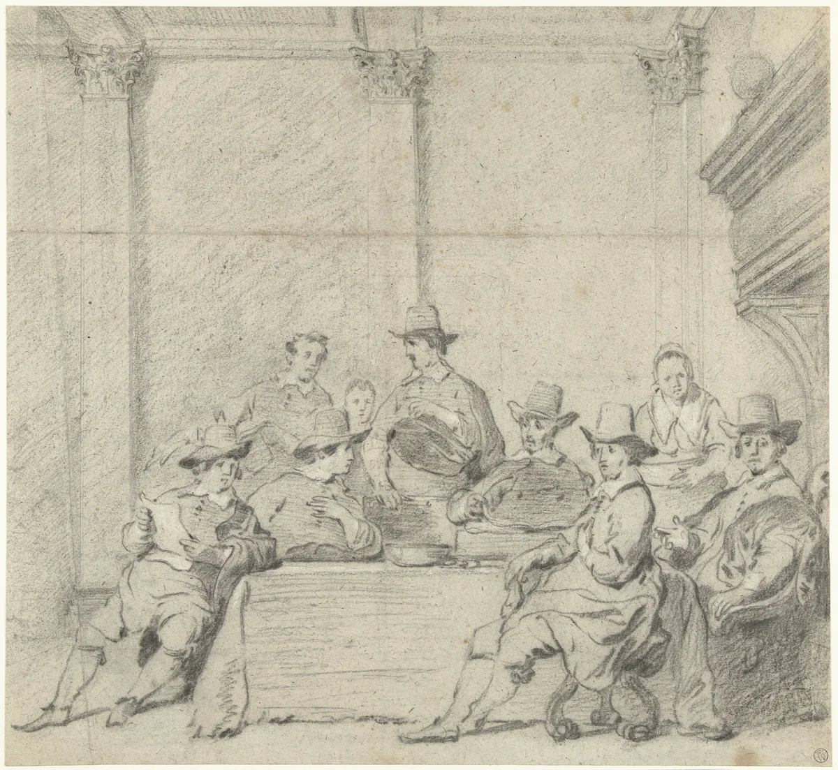 Regents of the Amsterdam Nieuwe Zijds Huiszittenhuis by Jacob Adriaensz Backer, drawing, 1640-1651