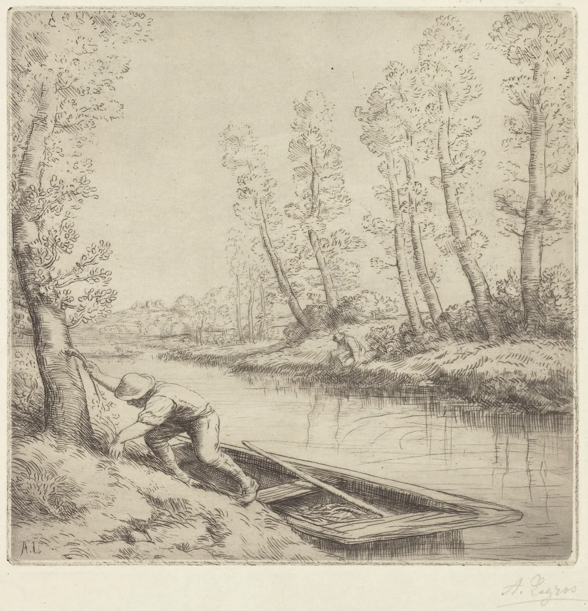 Morning along the River (La matin sur la riviere) by Alphonse Legros, print, 1837-1911