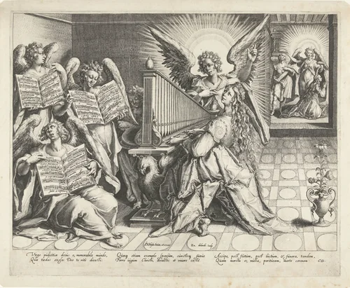 De H. Cecilia aan het orgel by Unknown, print, 1593