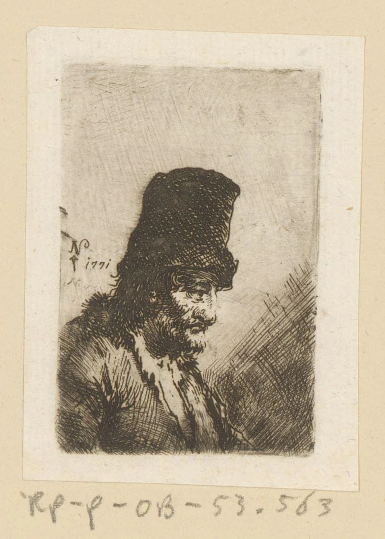 Man met hoge muts by Johann Andreas Benjamin Nothnagel, print, 1771
