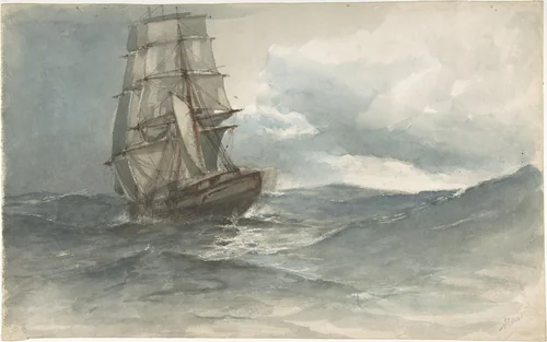 Ship at Sea by Albert Ernest Markes, drawing, 1885-1901