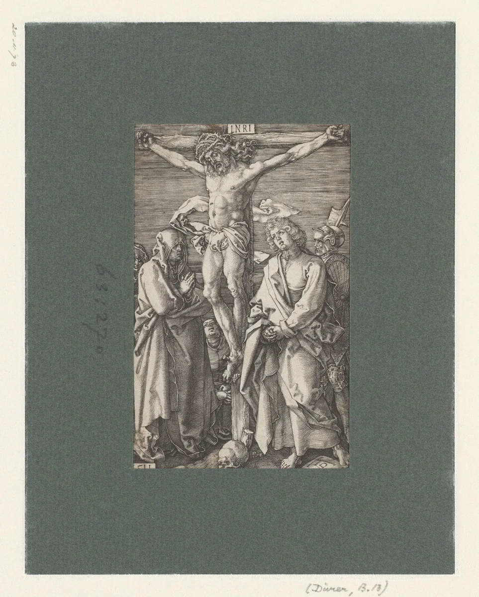 Christus aan het kruis met Maria en Johannes de Evangelist by Unknown, drawing, 1515-1530