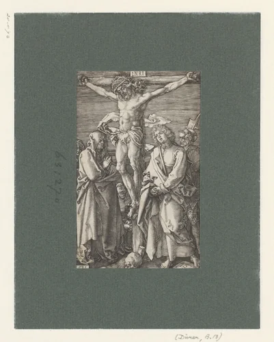 Christus aan het kruis met Maria en Johannes de Evangelist by Unknown, drawing, 1515-1530