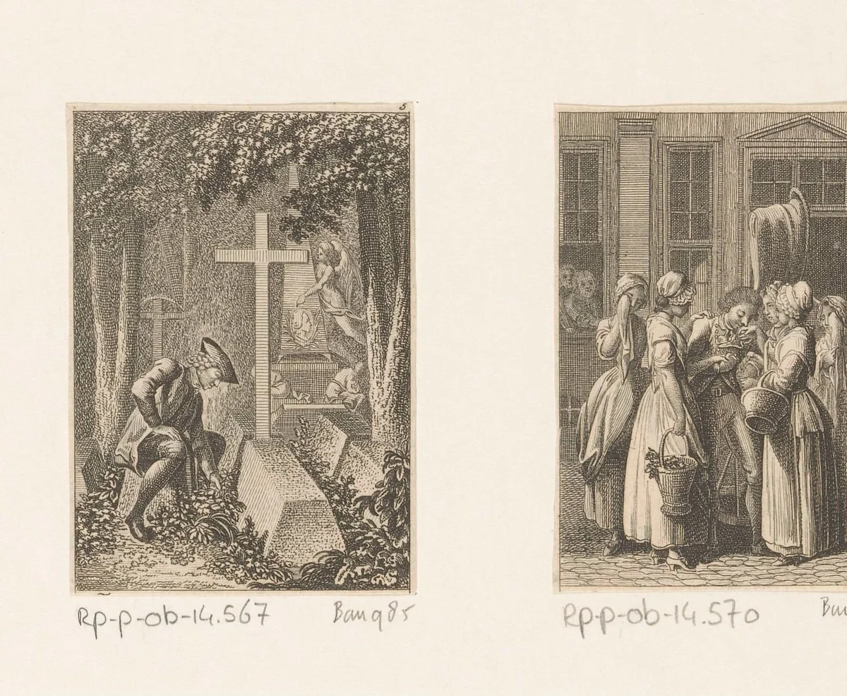 Yorick naast het graf van de Franciscaner monnik by Daniel Nikolaus Chodowiecki, print, 1783