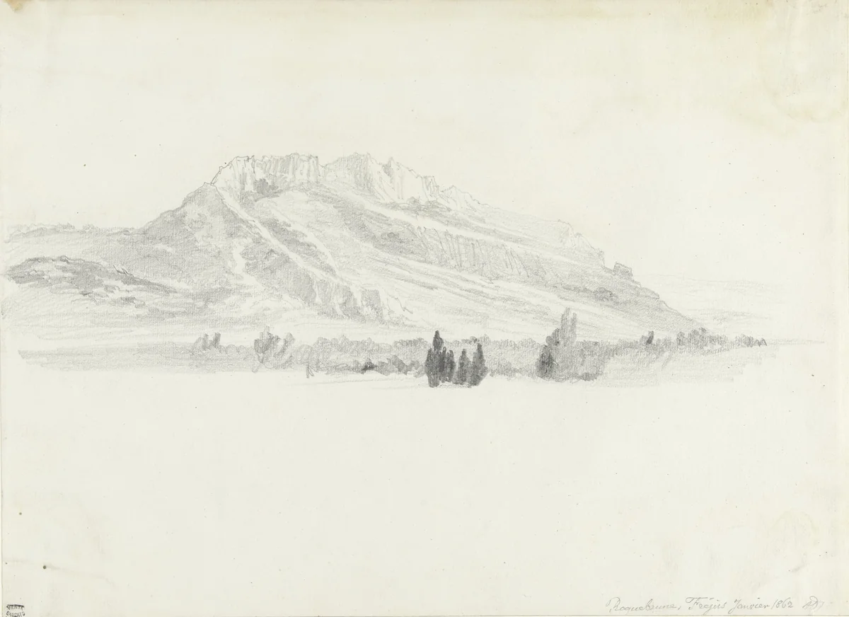 Gezicht bij Roquebrune, Fréjus by Adrien Dauzats, drawing, 1862