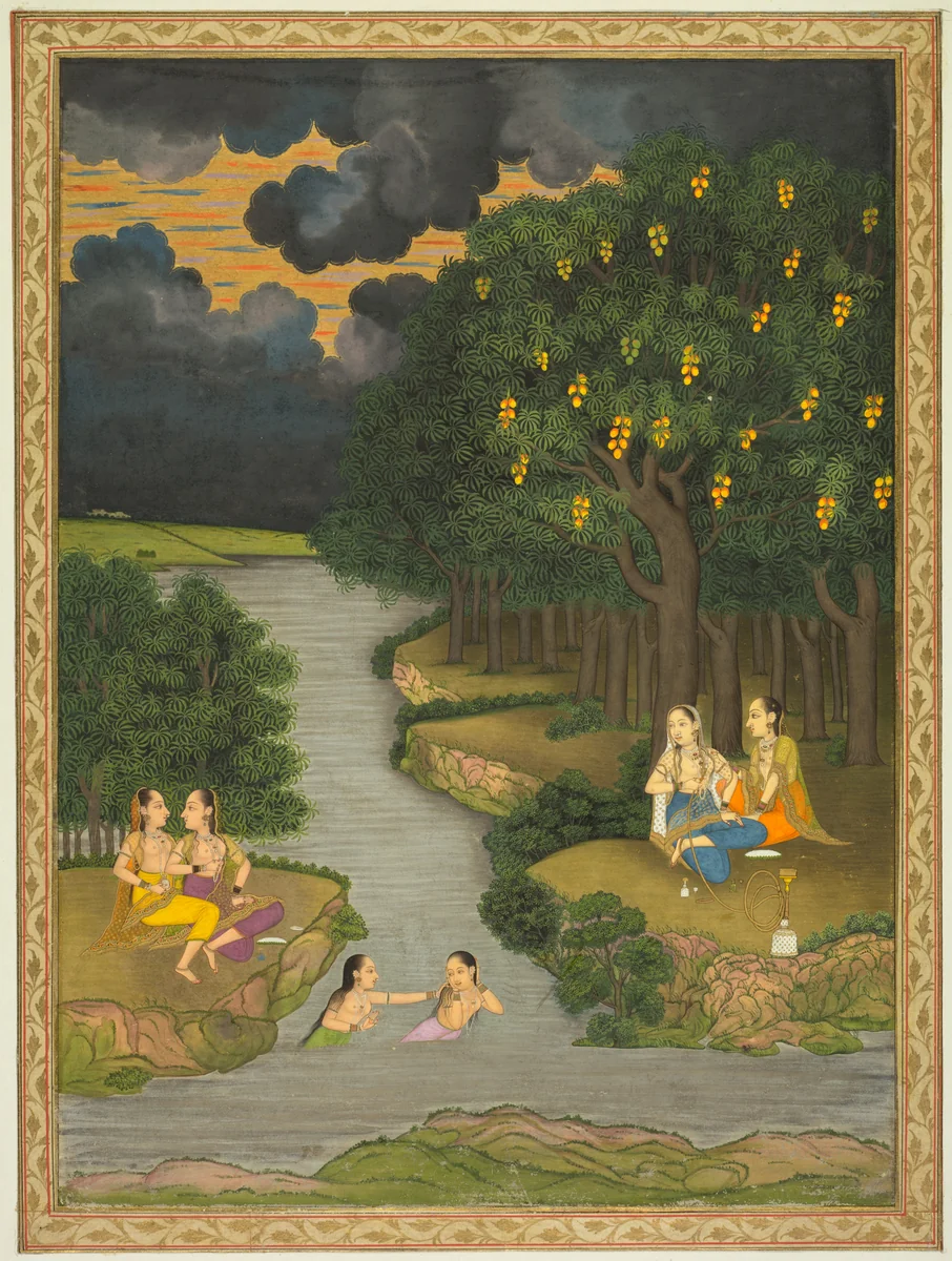 Women Enjoying the River at the Forest’s Edge (recto) by Hunhar II, painting, 1760-1770