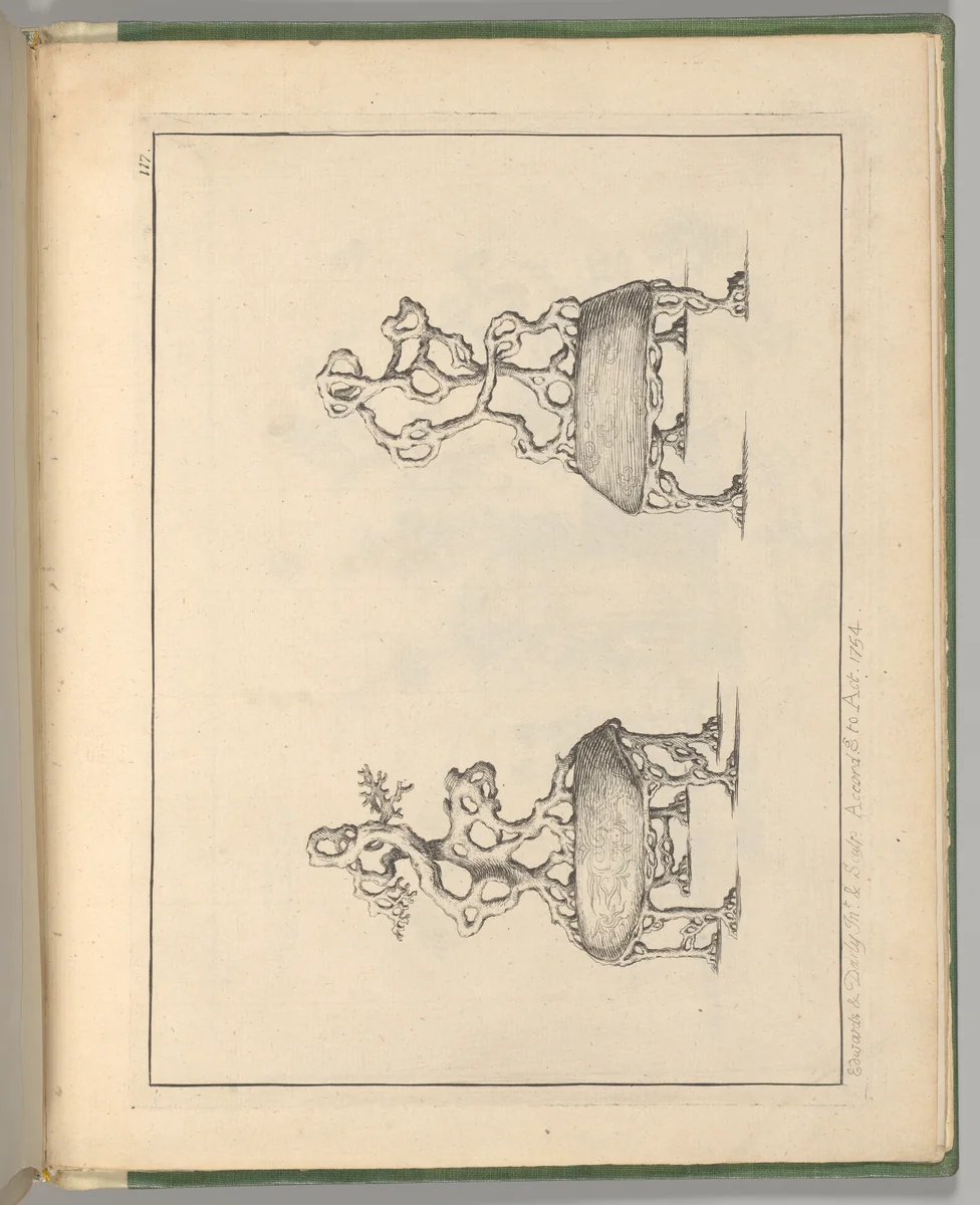 Plate 117: Garden Chairs, from "A New Book of Chinese Designs" by Matthias Darly, book, 1754