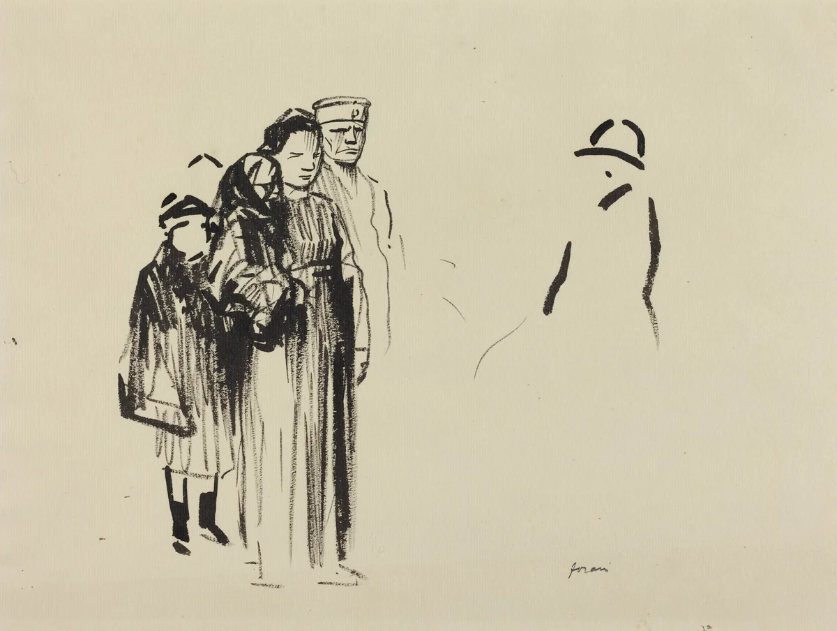 Woman and Two Children with German Soldiers by Jean-Louis Forain, drawing, 1914-1919