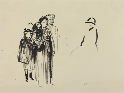 Woman and Two Children with German Soldiers by Jean-Louis Forain, drawing, 1914-1919