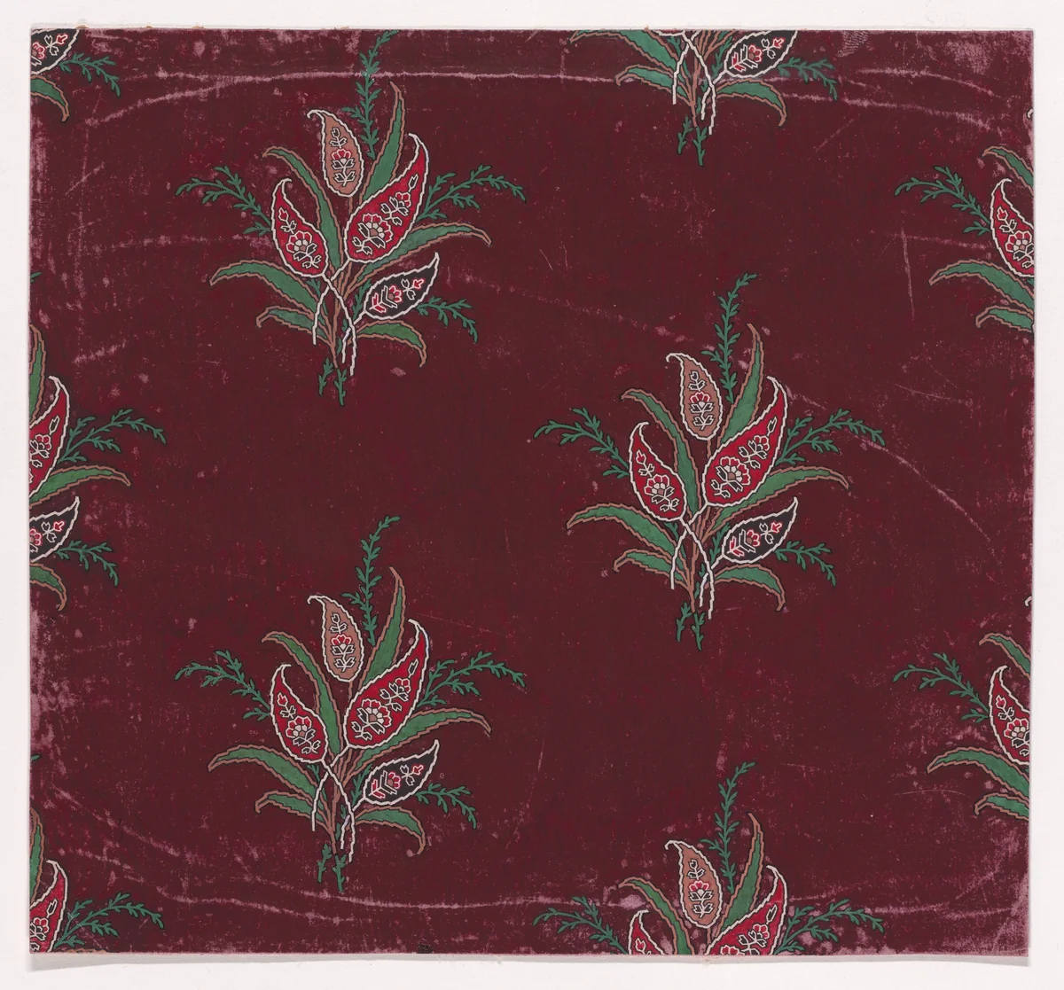 Textile Design with Bundles of Paisley Motifs, Stylized Leaves and Stylized Branches with Leaves by anonymous, drawing, 1840
