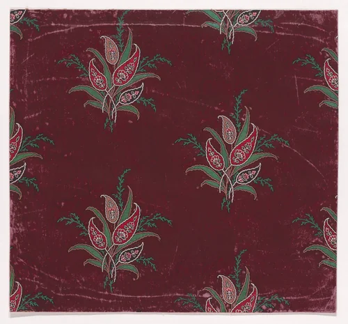 Textile Design with Bundles of Paisley Motifs, Stylized Leaves and Stylized Branches with Leaves by anonymous, drawing, 1840