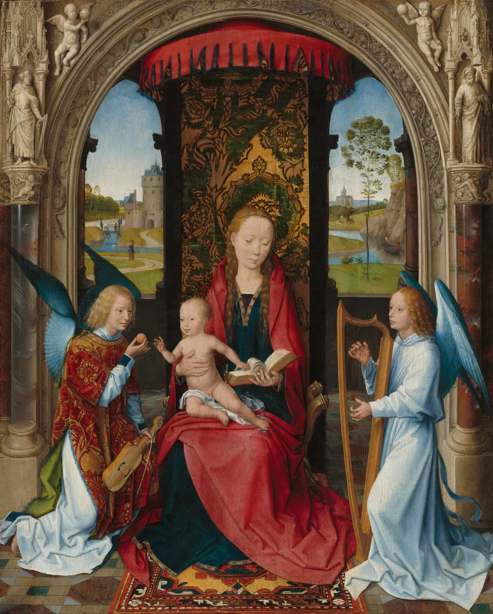 Madonna and Child with Angels by Hans Memling, painting, 1479