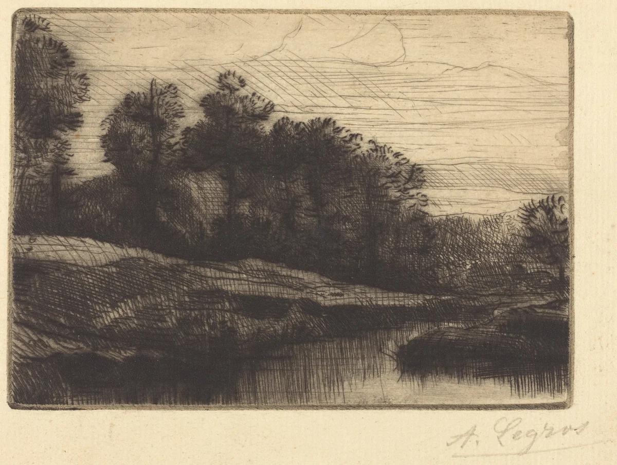 Sunset (Le soir (Coucher de soleil)) by Alphonse Legros, print, 1837-1911