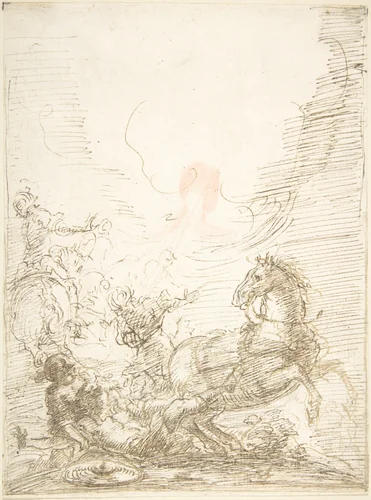 The Conversion of Saint Paul by anonymous, drawing, 1600-1700