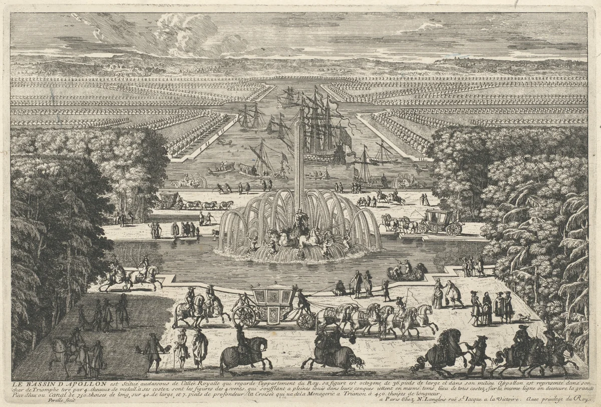 Le Bassin d'Apollon [The Fountain of Apollo, Versailles] by Adam Perelle, print, 1680-1689