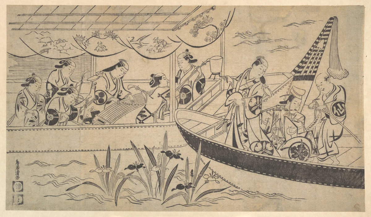 An Actor's Boating Party on the Sumida River by Torii Kiyomasu I, print, 1695-1715