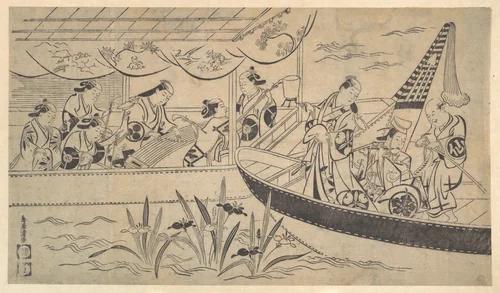 An Actor's Boating Party on the Sumida River by Torii Kiyomasu I, print, 1695-1715