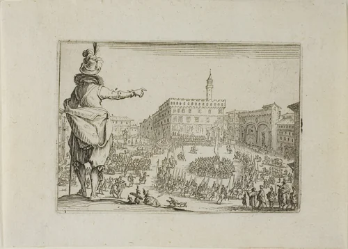 View of Piazza Signoria, from The Caprices by Jacques Callot, print, 1617-1627