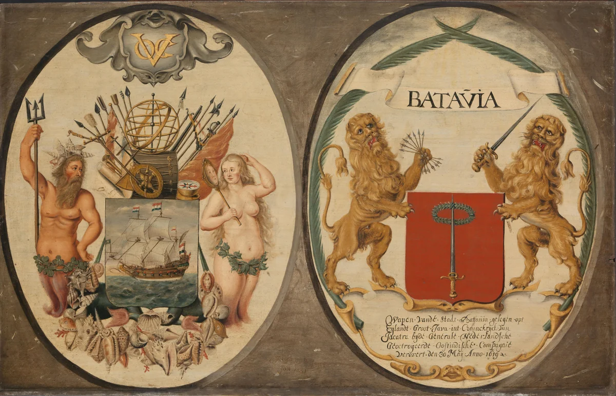 The Arms of the Dutch East India Company and of the Town of Batavia by Jeronimus Becx, painting, 1651