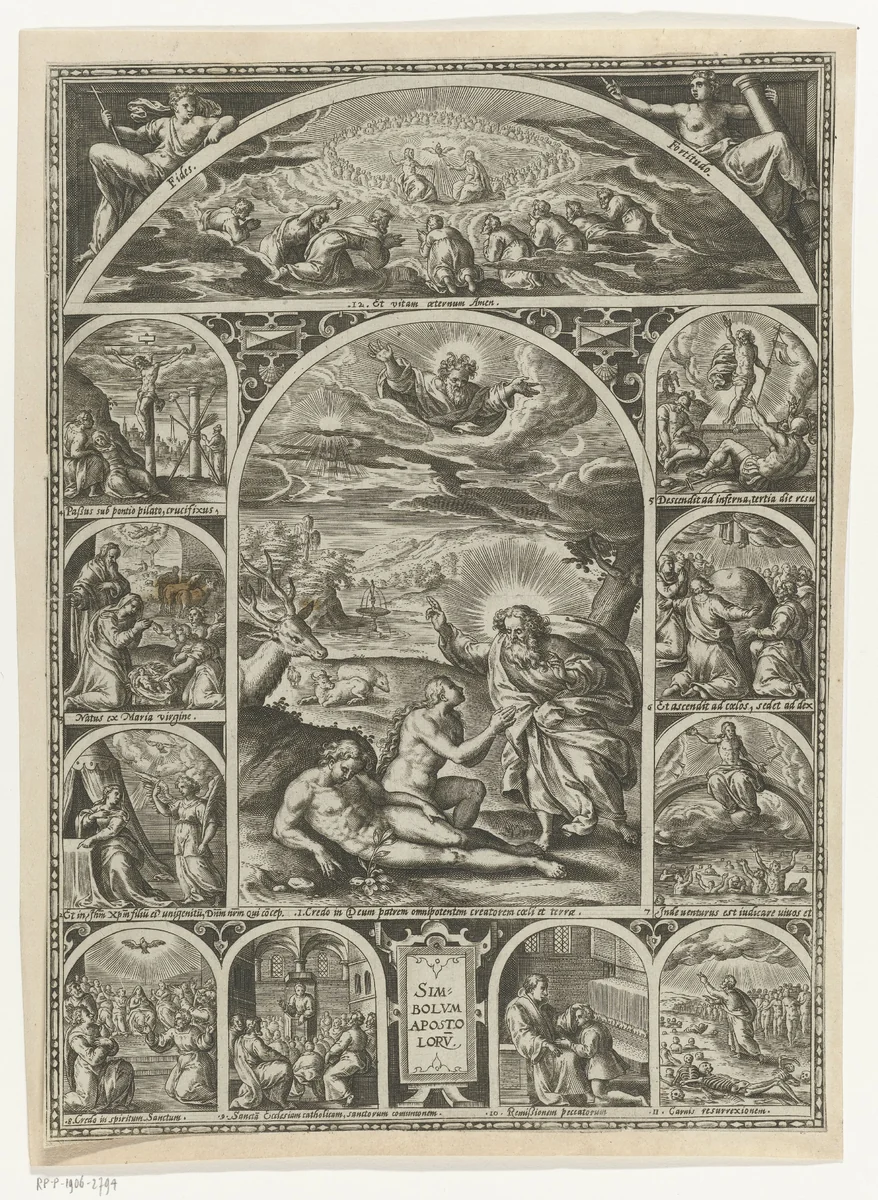 Schepping van Adam en Eva en scènes uit het leven van Christus by anonymous, print, 1560-1620