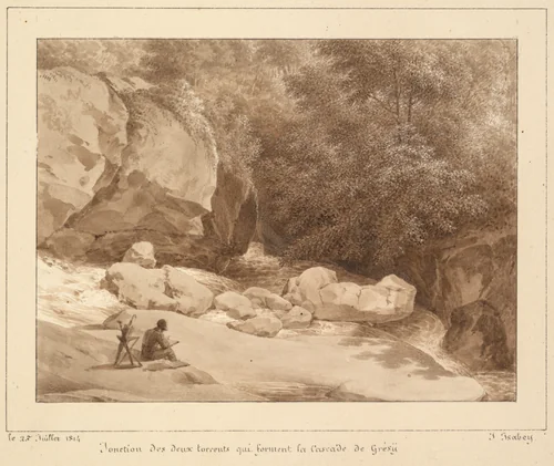 Jonction des deux torrents qui forment la Cascade de Grésy by Jean Baptiste Isabey, drawing, 1814