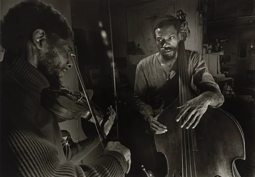 Leroy Jenkins and Sirone, Revolutionary Ensemble, New York City by Larry Fink, photograph, 1972