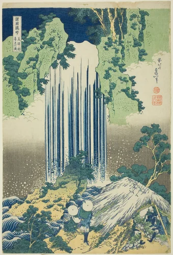 Yoro Waterfall in Mino Province (Mino no kuni Yoro no taki), from the series Tour of the Waterfalls in Various Provinces (Shokoku Takimeguri) by Katsushika Hokusai (葛飾 北斎), print, 1827-1838