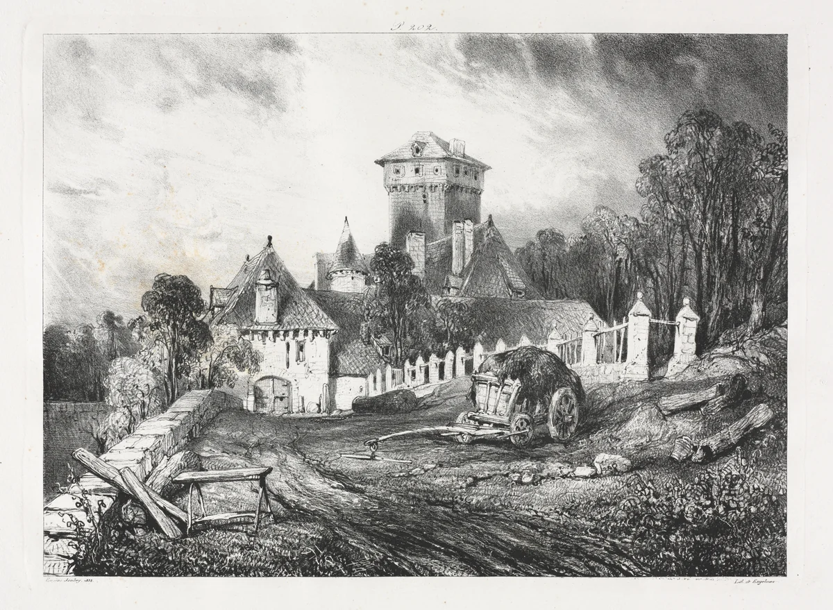Voyages pittoresques et romantiques dans l'ancienne France, Auvergne: Château de Pesteil à Polminhac by Eugène Isabey, print, 1832