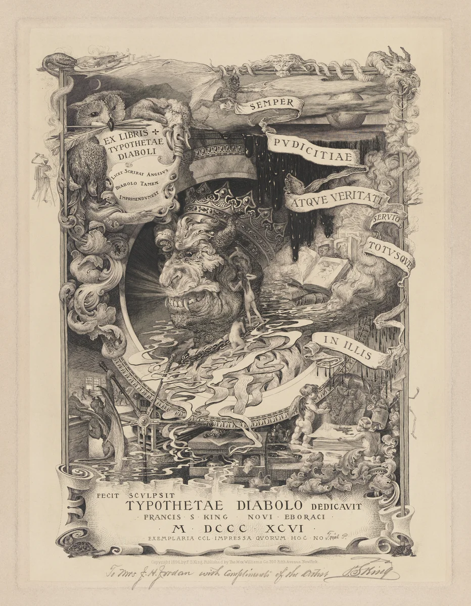 Ex Libris of the Printer's Devil by Francis Scott King, print, 1891-1901