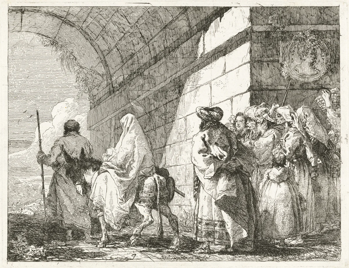 The Holy Family Passes under a City Arch by Giovanni Domenico Tiepolo, print, 1753
