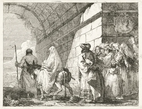 The Holy Family Passes under a City Arch by Giovanni Domenico Tiepolo, print, 1753