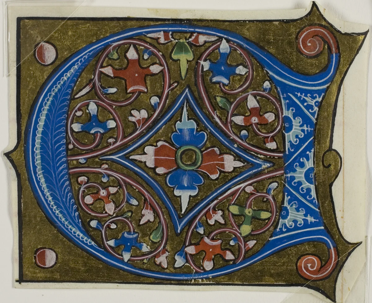 Decorated Initial "D" with Leaves and Two Balls from a Choir Book by French, painting, 1401-1500
