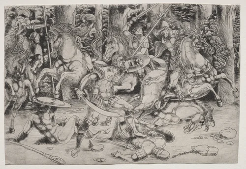 Battle in a Wood by Master of the Year, print, 1500-1548