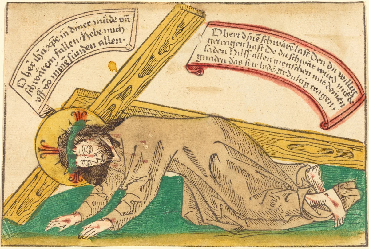 Christ Falling Under the Weight of the Cross by German 15th Century, print, 1480-1490