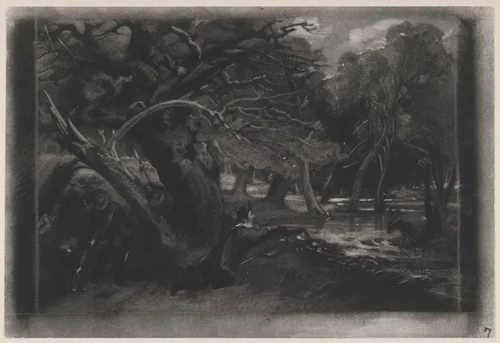 Jacques and the Wounded Stag (Shakespeare, As You Like It, Act 2, Scene 1) by David Lucas, print, 1830