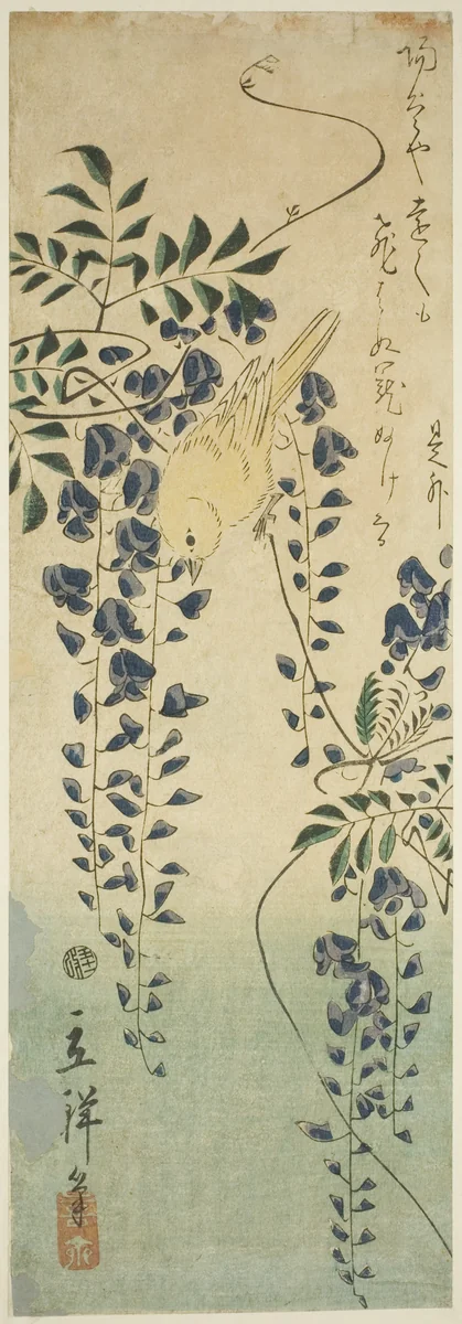Canary and wisteria by Utagawa Hiroshige II (二代目歌川広重), print, 1865