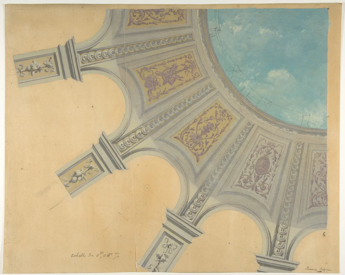 Design for a decorated dome in the Peruviez residence, Belgium by Jules-Edmond-Charles Lachaise, drawing, 1850-1900
