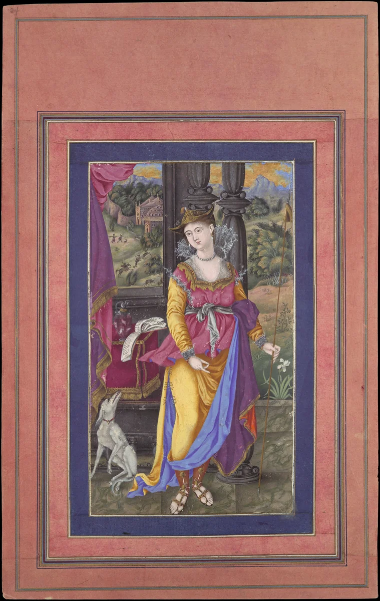 "Diana, Goddess of the Hunt", Folio from the Davis Album by Ali Quli Jabbadar, manuscript, 1600-1625