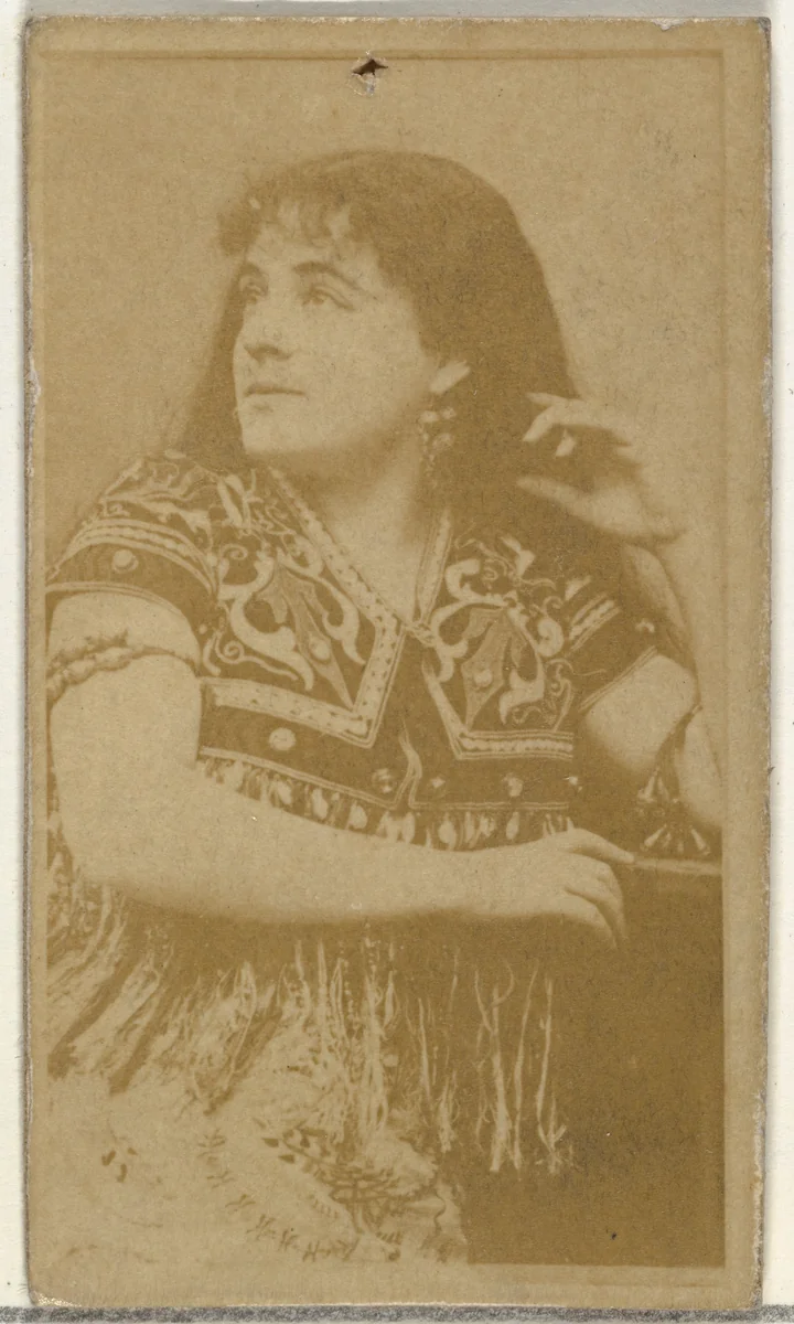 [Actress wearing patterned bodice], from the Actors and Actresses series (N145-8) issued by Duke Sons & Co. to promote Duke Cigarettes by W. Duke, Sons & Co., photograph, 1890-1895