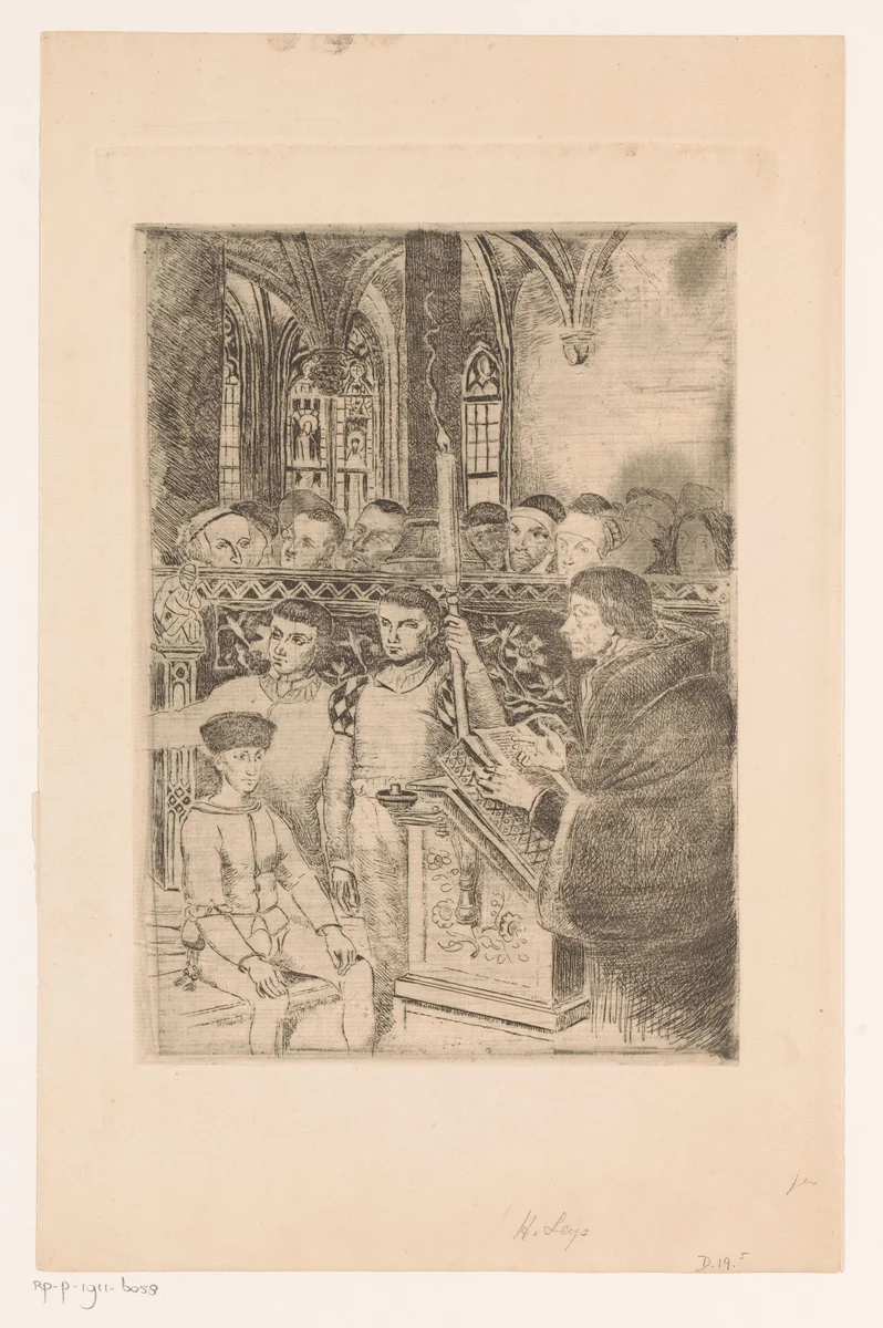 Keizer Karel V wordt onderwezen by Henri Leys, print, 1825-1869