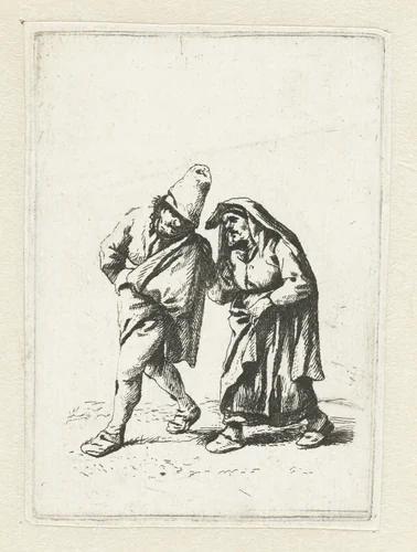 Wandelend boerenpaar by anonymous, print, 1646-1745