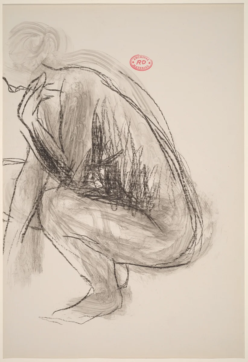 Untitled [side view of squatting female nude] by Richard Diebenkorn, drawing, 1955-1967