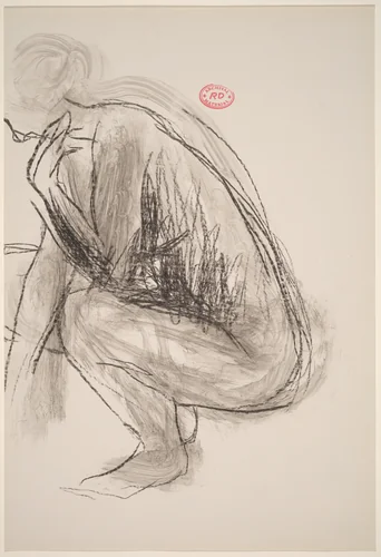 Untitled [side view of squatting female nude] by Richard Diebenkorn, drawing, 1955-1967