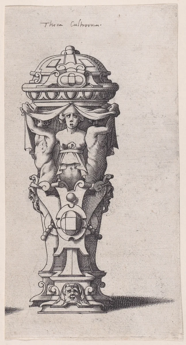 Container with a Woman between Two Men (Nécessaire de table) by René Boyvin, print, 1525-1600