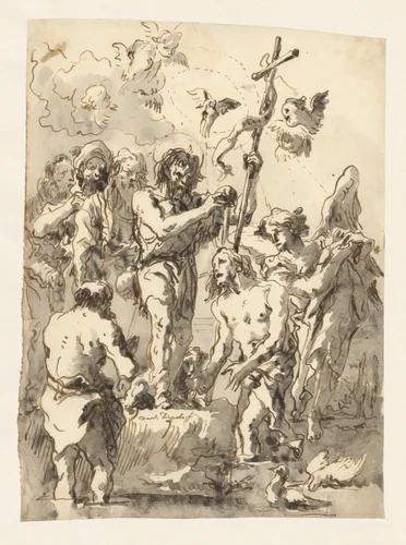 The Baptism of Christ (with Two Ducks in the Water at Lower Right) by Giovanni Domenico Tiepolo, drawing, 1767-1793