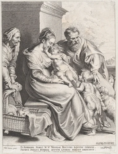 The Holy Family with Saint Elizabeth and John the Baptist as a Child by Lucas Vorsterman, print, 1620