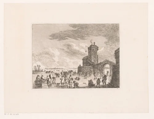 Figuren op de bevroren rivier de Seine by Franz Edmund Weirotter, print, 1761-1762